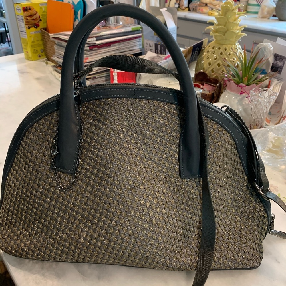 Shiny copper bag with shoulder strap